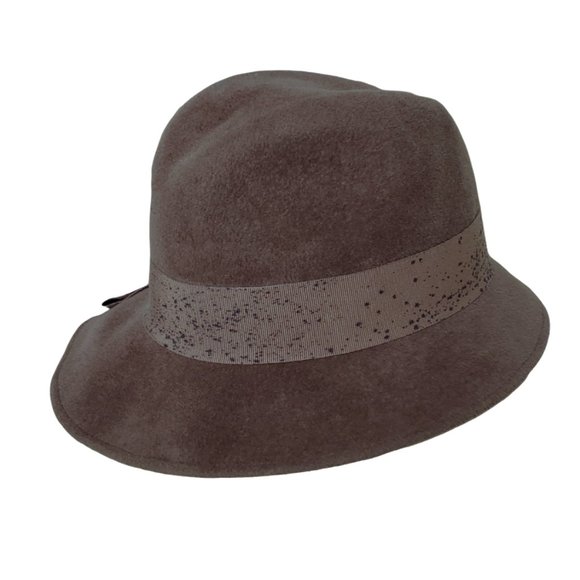 Designer Vintage Rabbit Hair Fedora Brown with Ribbon Trim - Picture 2 of 9